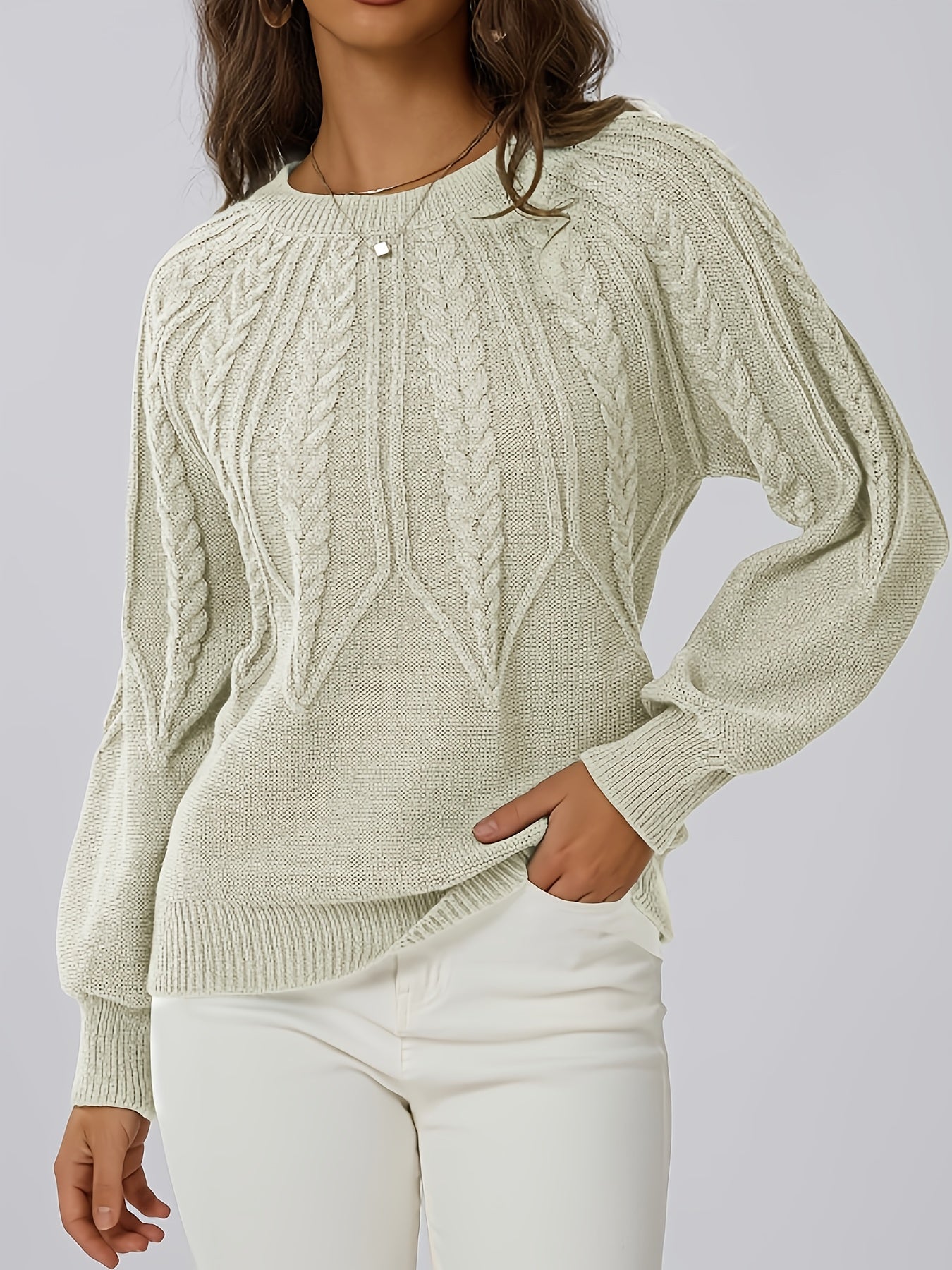 Hermina | Kabelgebreide Trui Met Ronde Hals