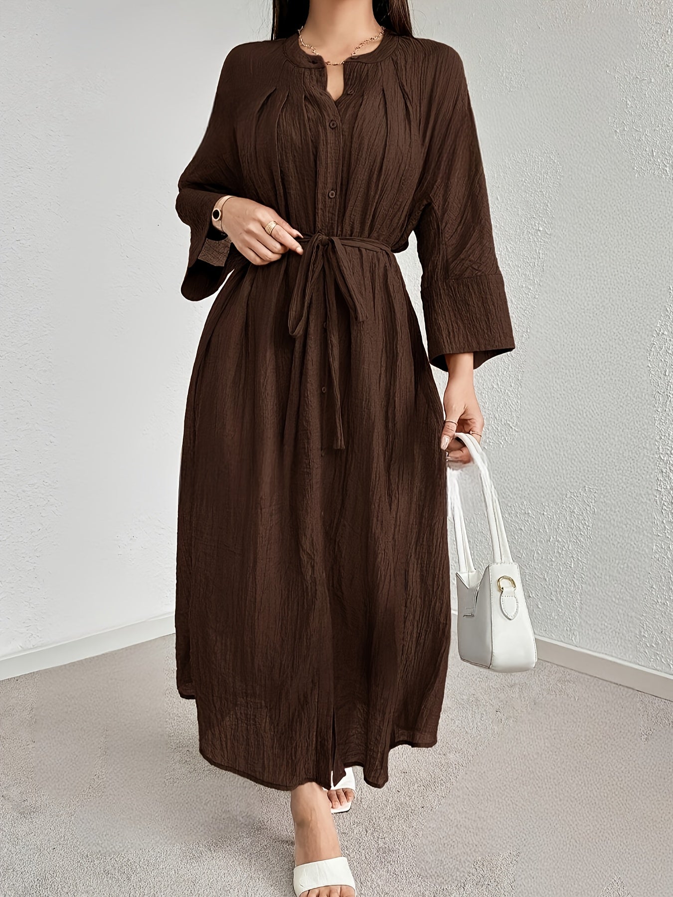 Myrthe | Effen A-Lijn Jurk Met Knoopsluiting