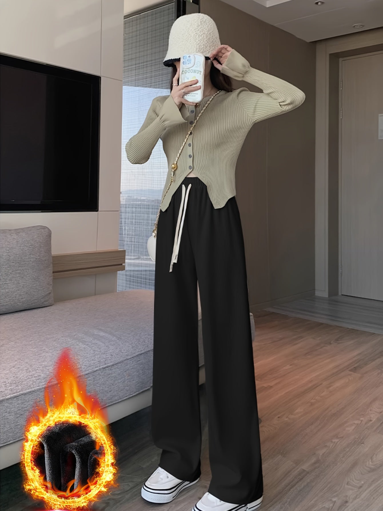 Loes | Wijde Broek Met Hoge Taille En Warme Voering