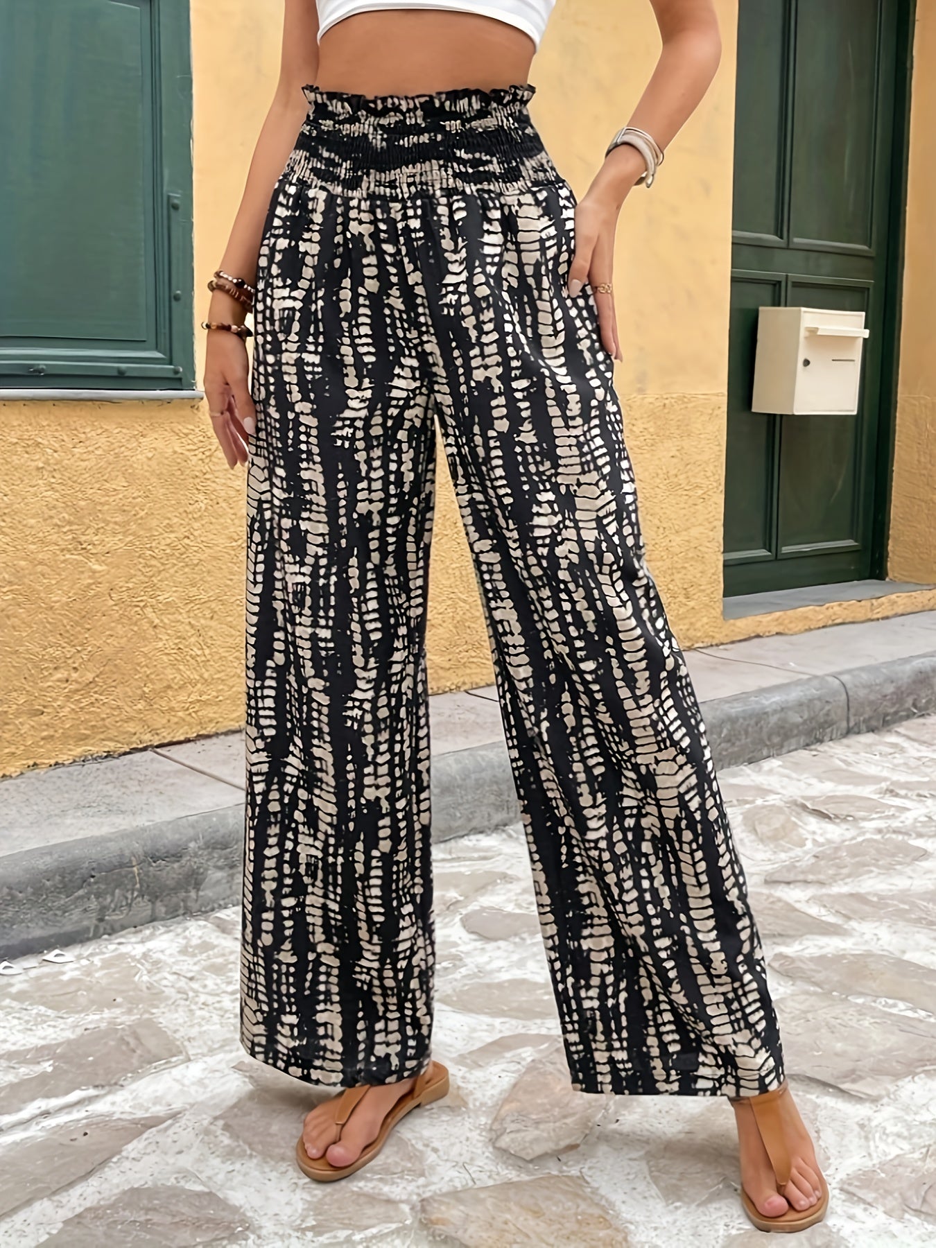 Marjan | Trendy Wijde Pijpen Broek Met Moderne Print