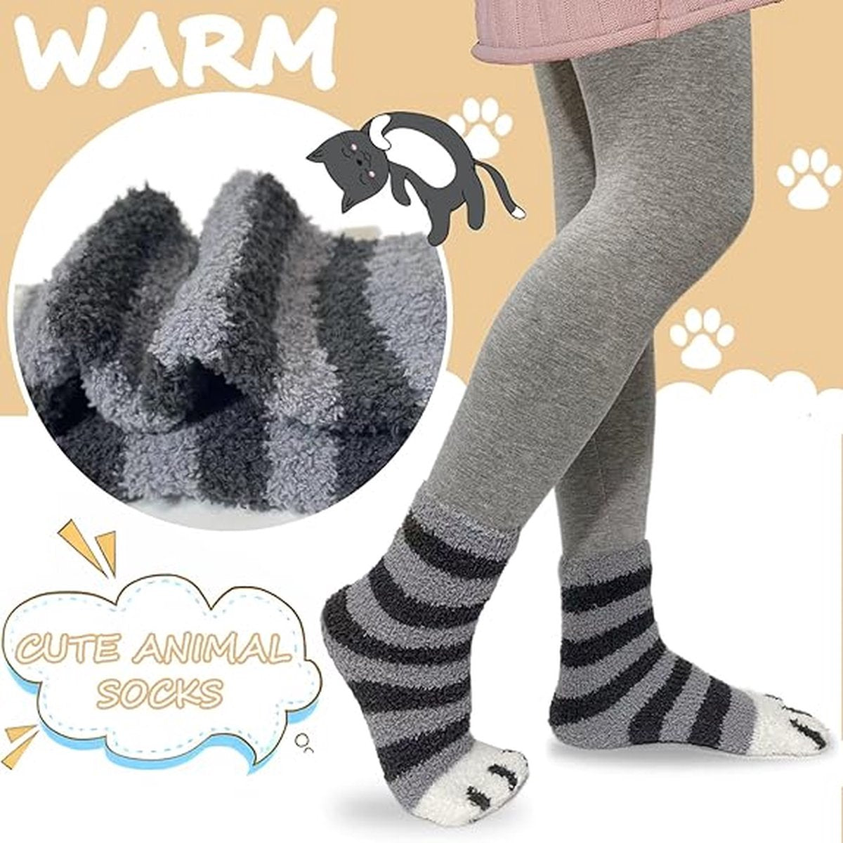 Pluche Sokken - Vrouwen & Meisjes - 6 paar - Comfort - Zacht - Kattenpoot - Schattige dieren - Warm - kerstcadeau - One Size - Slaapsokken
