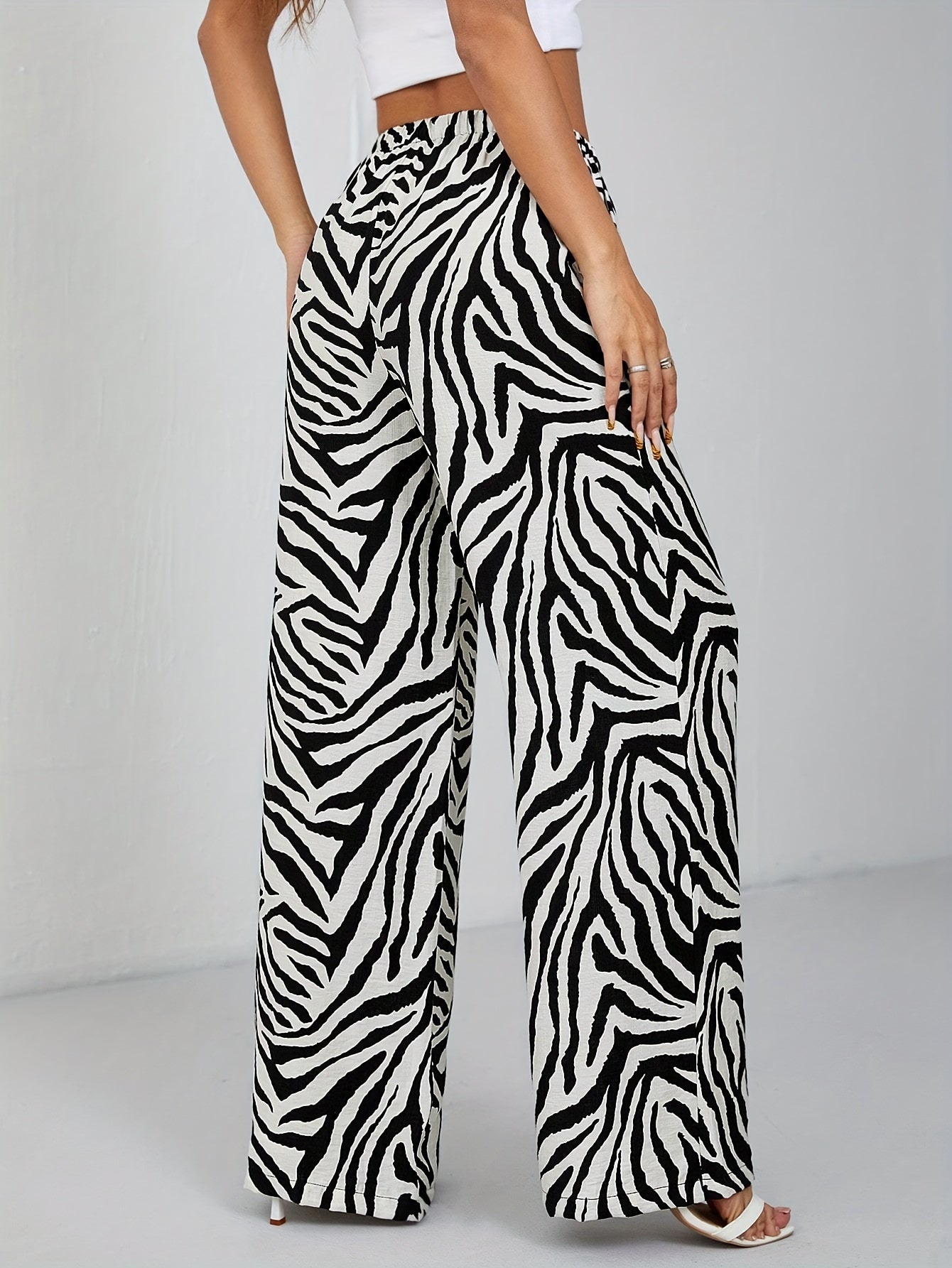 Lilian | Elegante Zebra Print Wijde Broek