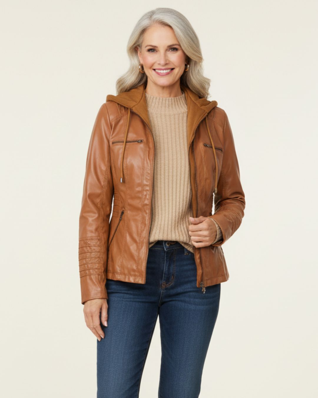 Leather Jacket With Removable Hood