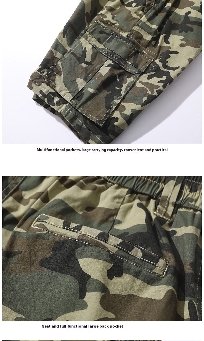 Men's Straight Casual Pants Camouflage Multi-pocket Workwear Shorts