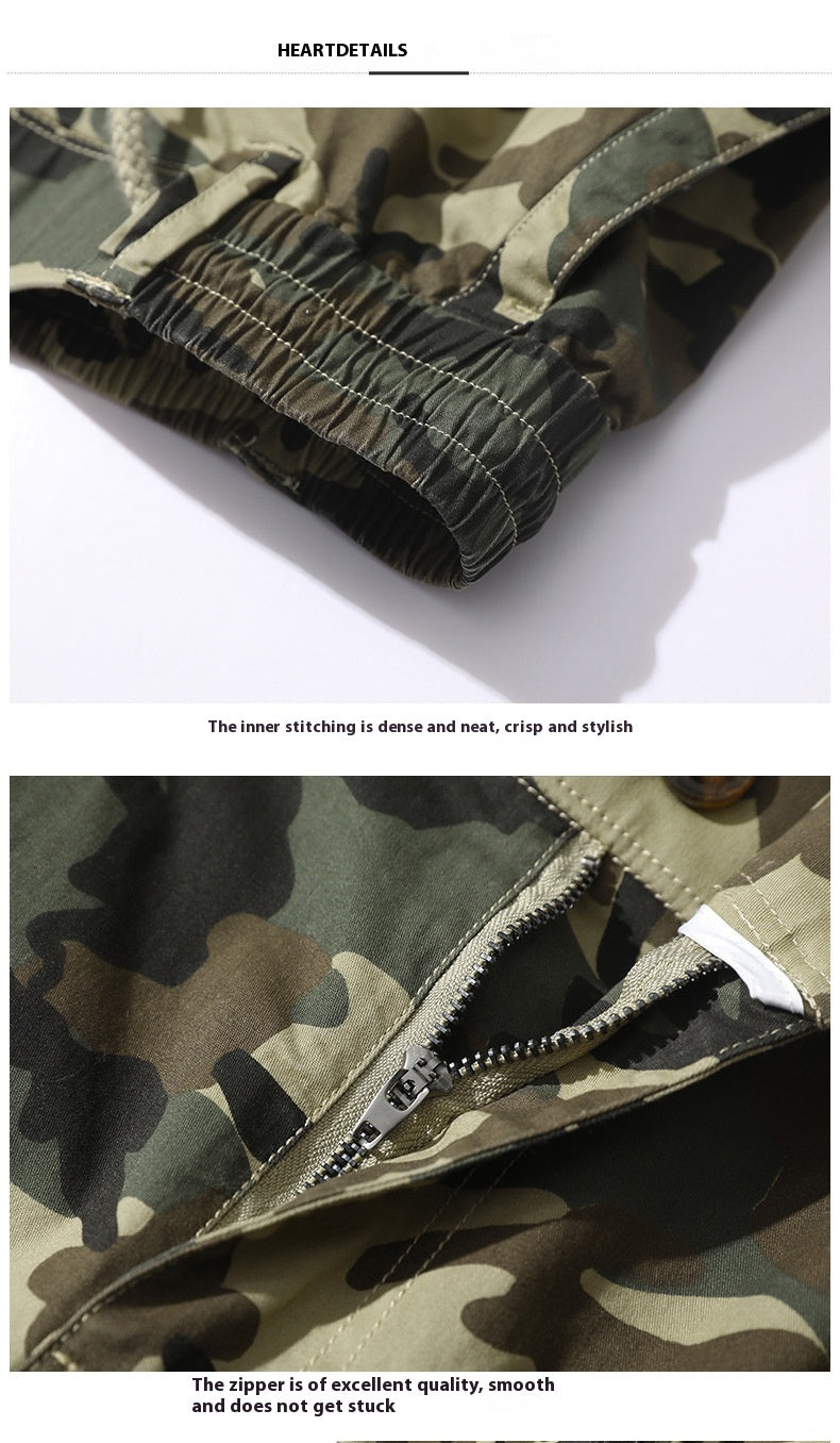 Men's Straight Casual Pants Camouflage Multi-pocket Workwear Shorts