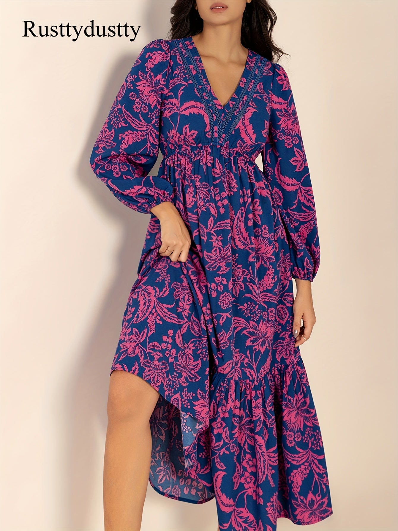 Ingrid | Bohemian Vintage Bloemenprint Jurk Met V-Hals