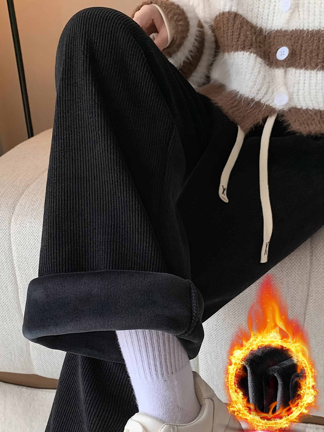 Loes | Wijde Broek Met Hoge Taille En Warme Voering