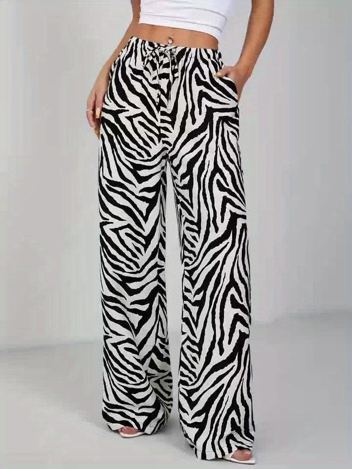 Lilian | Elegante Zebra Print Wijde Broek