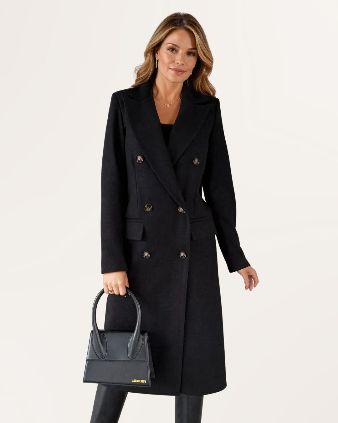 Lydia | Elegante Mantel van Wolmix met Dubbele Knopen