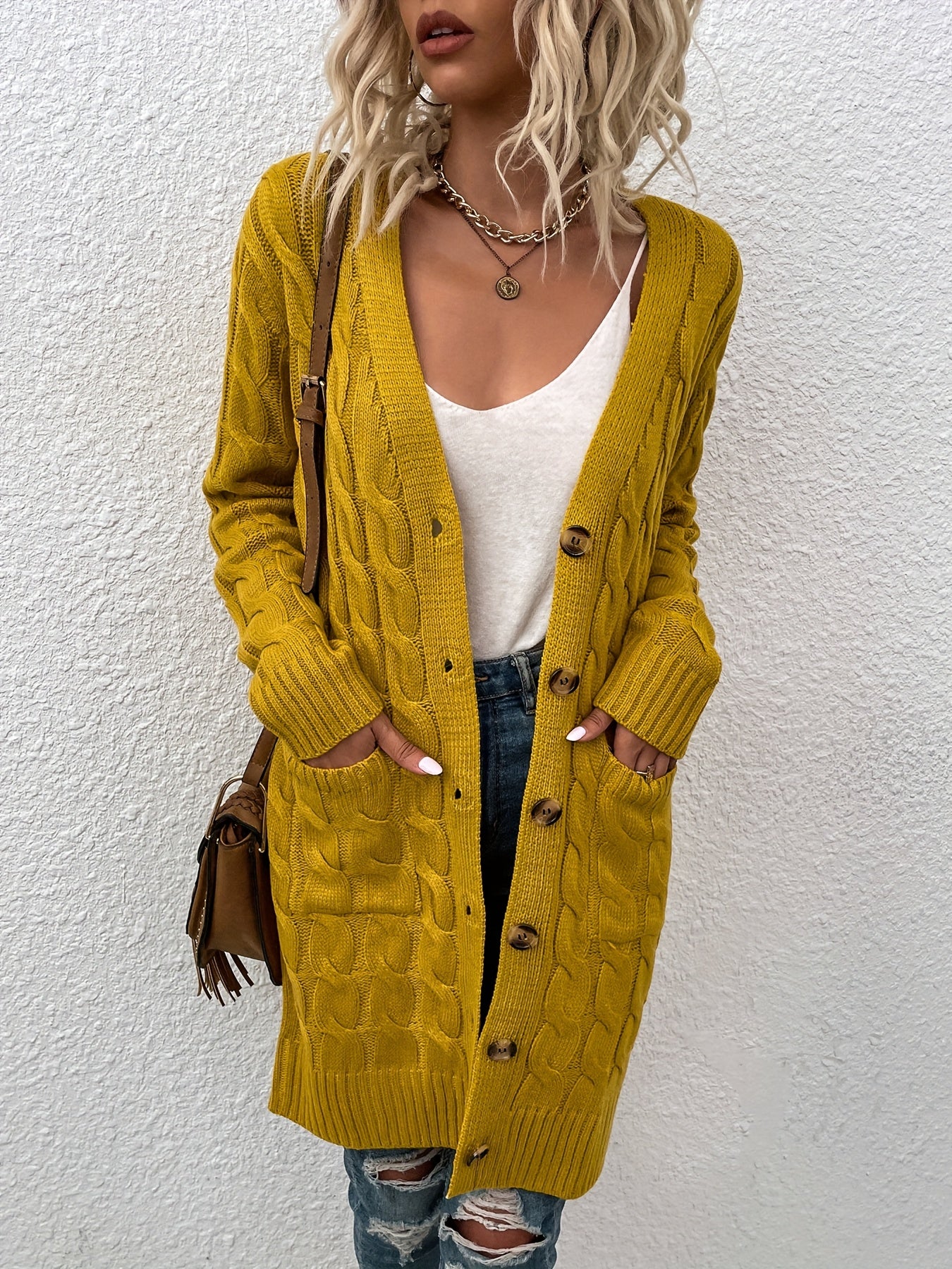 Mirjam | Lange Gebreide Cardigan Met Knoopsluiting