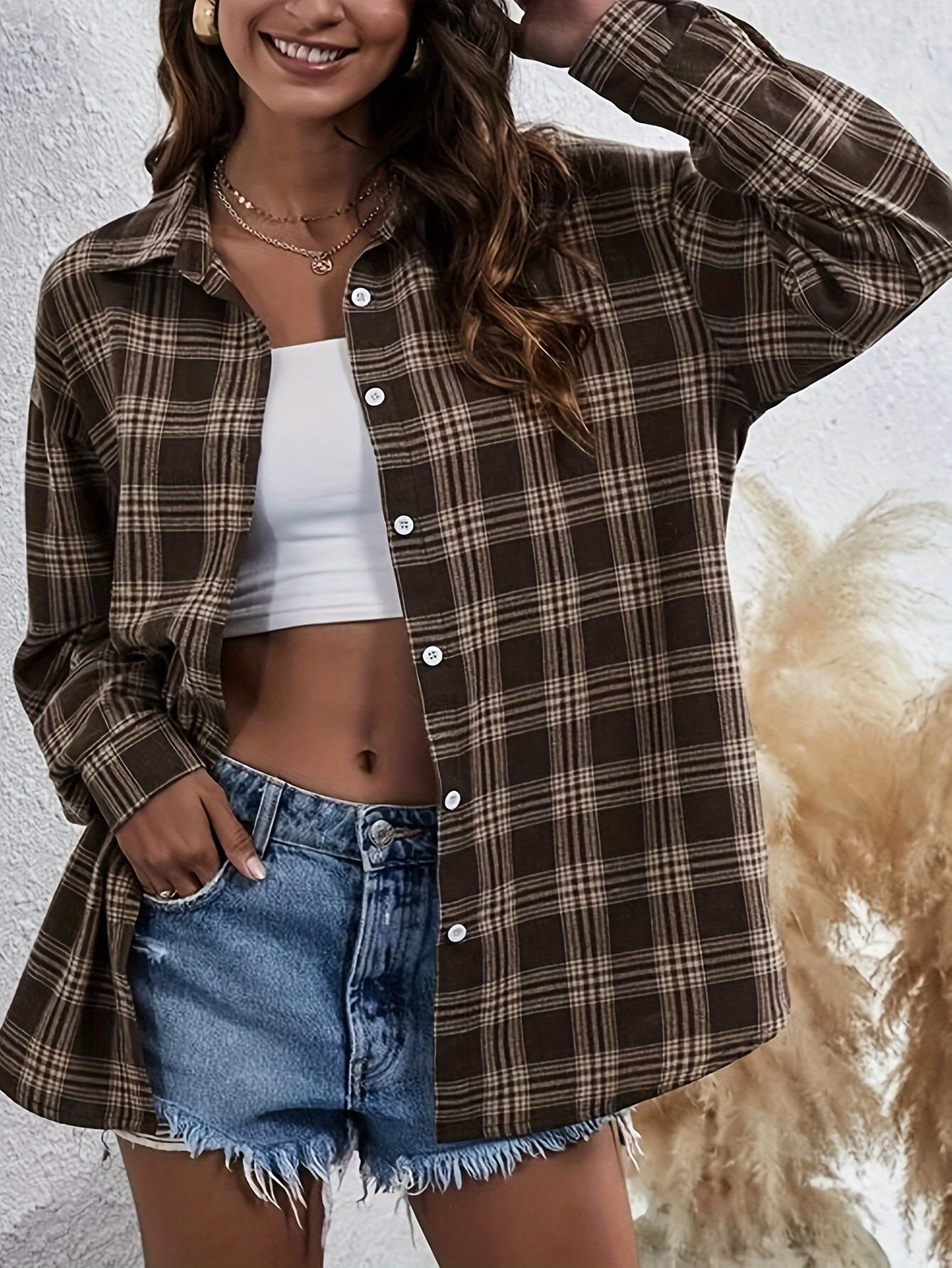 Elly | Losse Langemouw Hemd Met Ruitpatroon