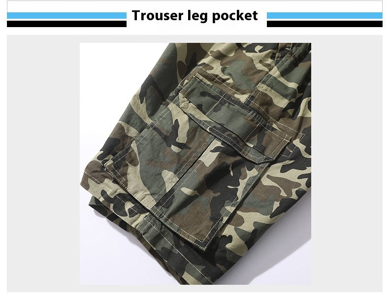 Men's Straight Casual Pants Camouflage Multi-pocket Workwear Shorts