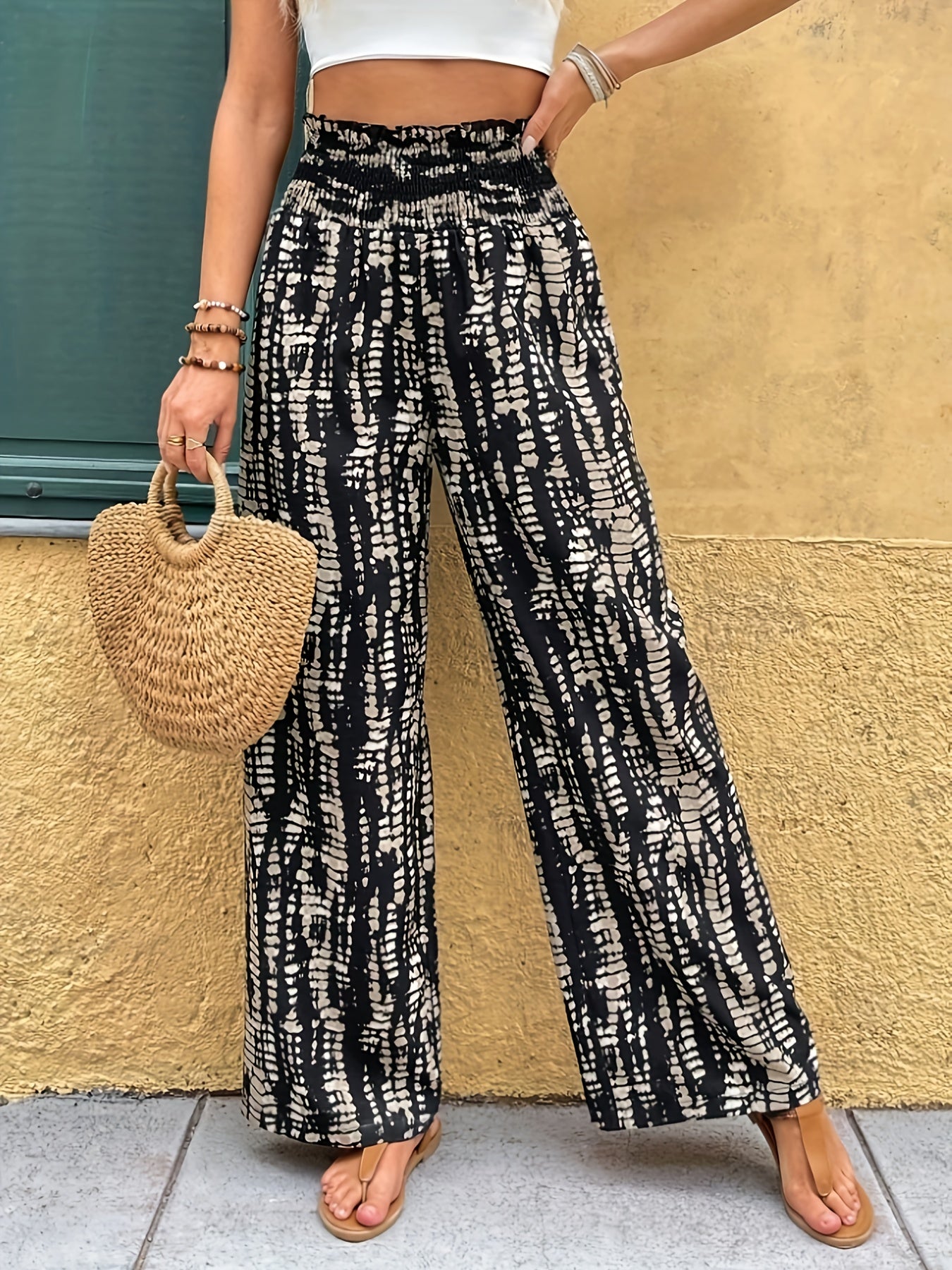 Marjan | Trendy Wijde Pijpen Broek Met Moderne Print