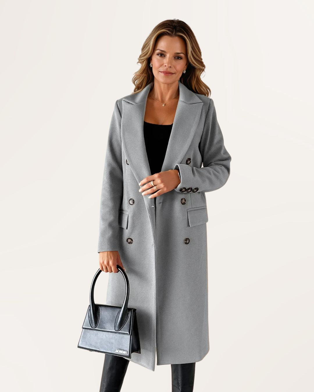 Lydia | Elegante Mantel van Wolmix met Dubbele Knopen