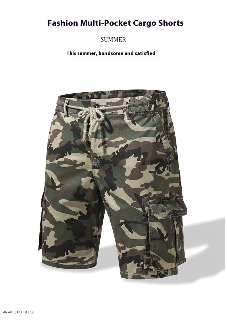 Men's Straight Casual Pants Camouflage Multi-pocket Workwear Shorts