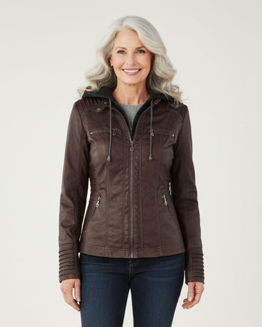 Leather Jacket With Removable Hood