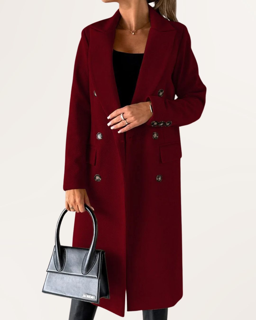 Lydia | Elegante Mantel van Wolmix met Dubbele Knopen