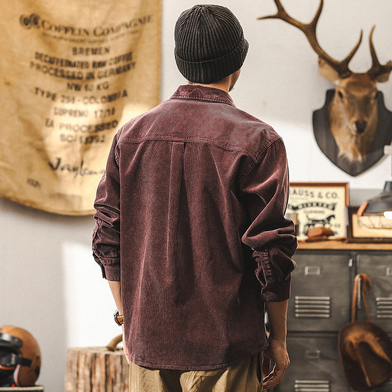 Retro Corduroy Shirt Men's Long-sleeved Casual Jacket