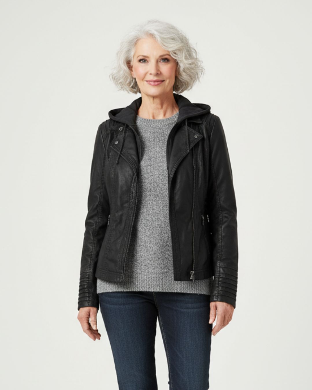 Leather Jacket With Removable Hood