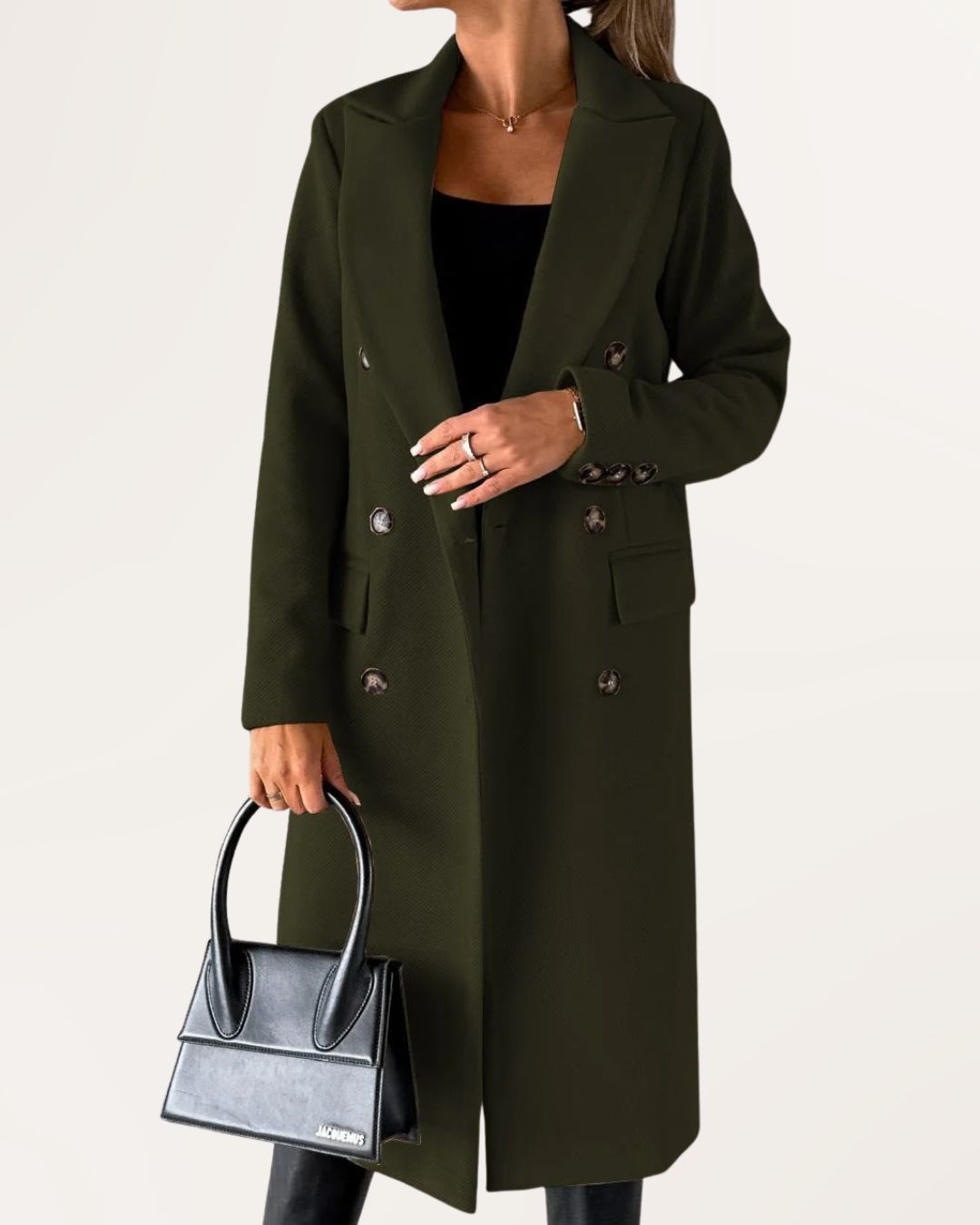 Lydia | Elegante Mantel van Wolmix met Dubbele Knopen