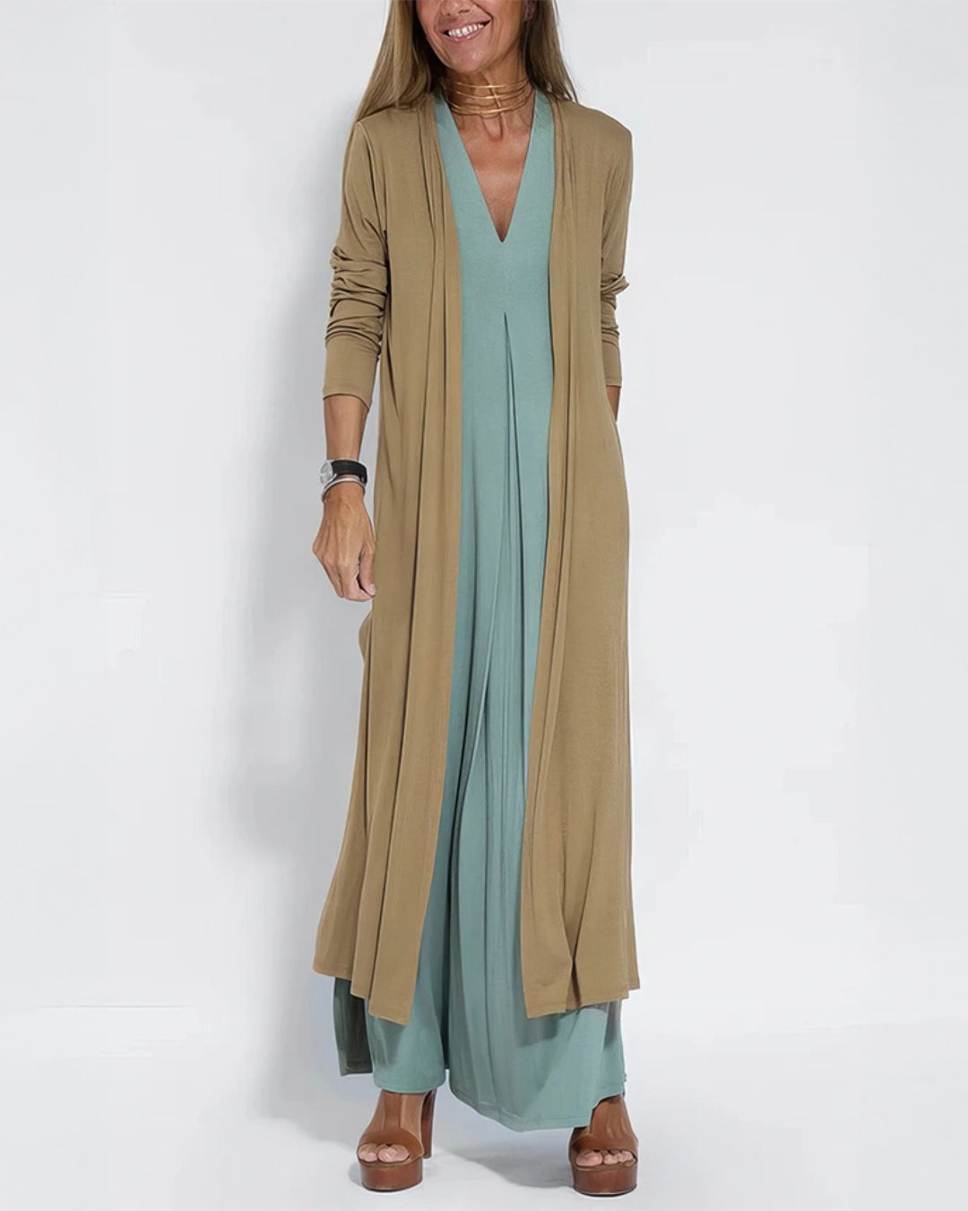 Annelies | Elegante Lange Jurk met Gratis Bijpassende Cardigan