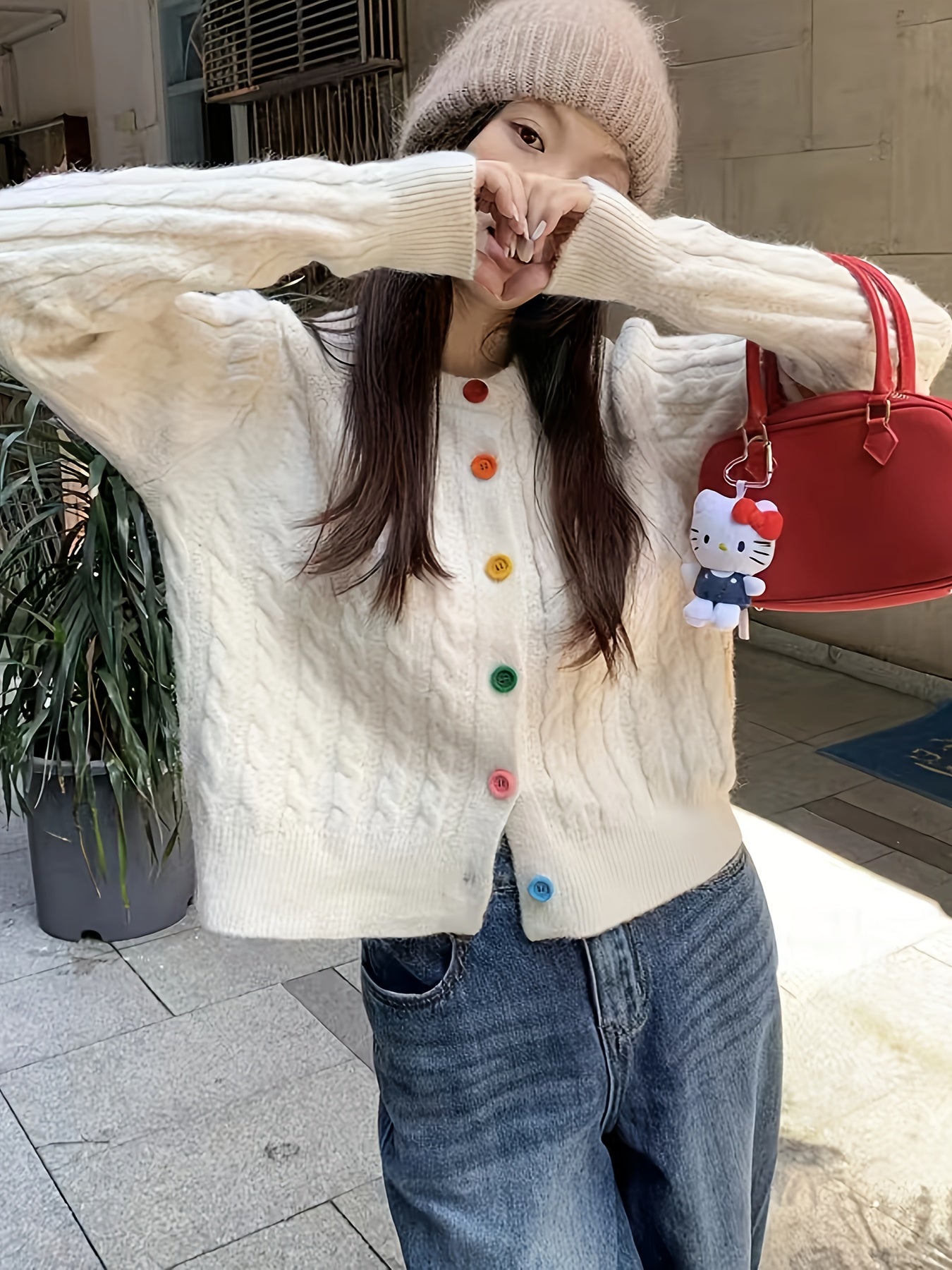 Janneke | Vintage Regenboog Knoop-Op Vest