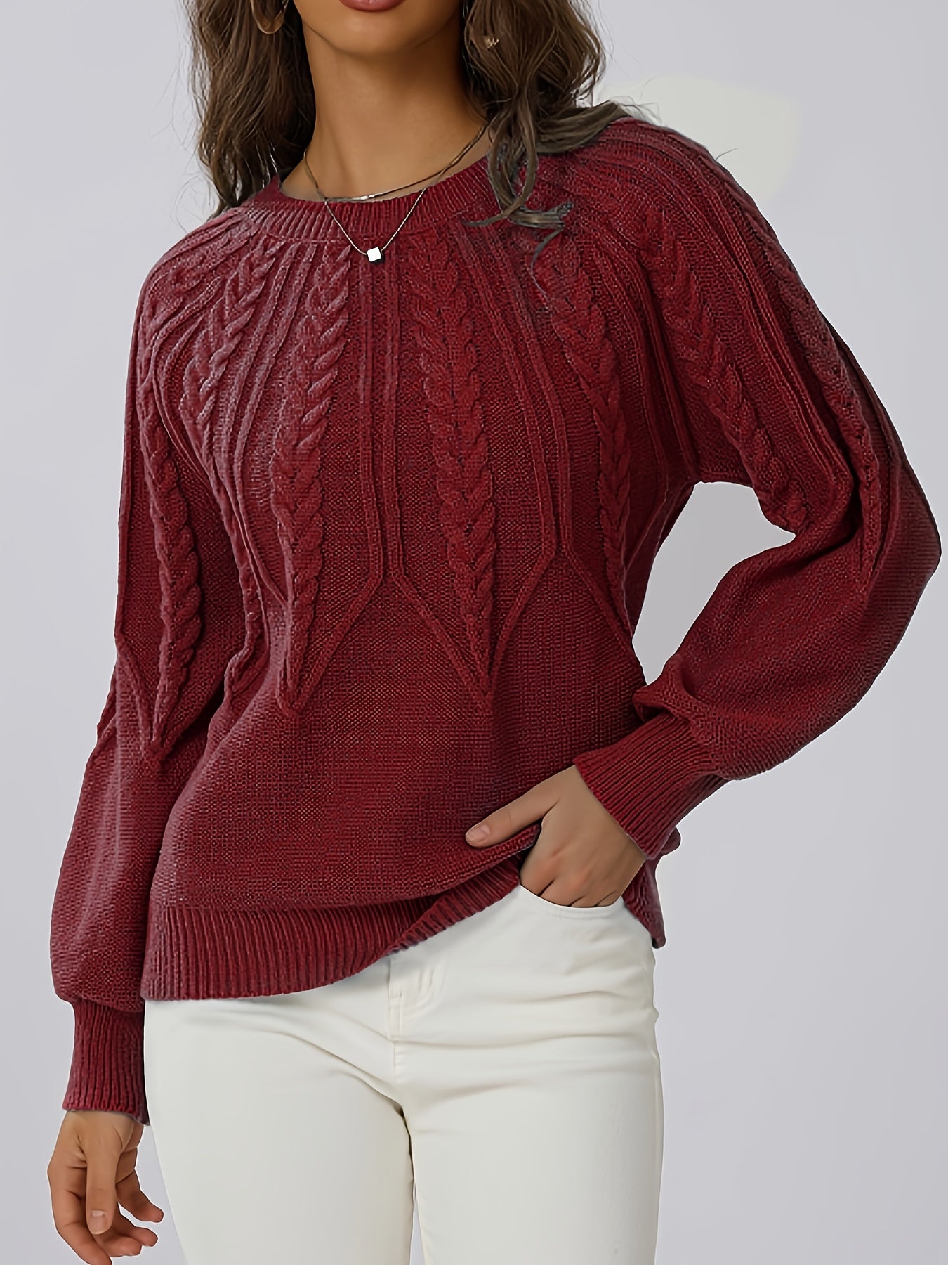 Hermina | Kabelgebreide Trui Met Ronde Hals