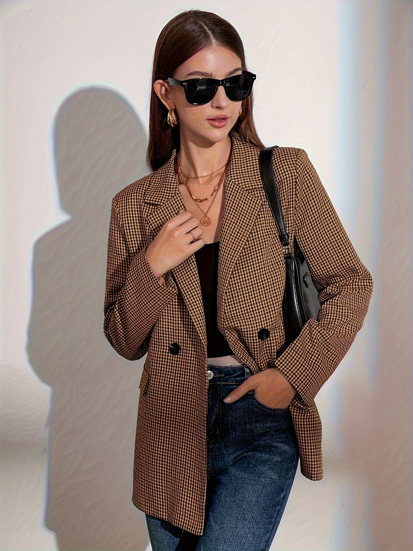 Marianne | Geruite Blazer met Knopen