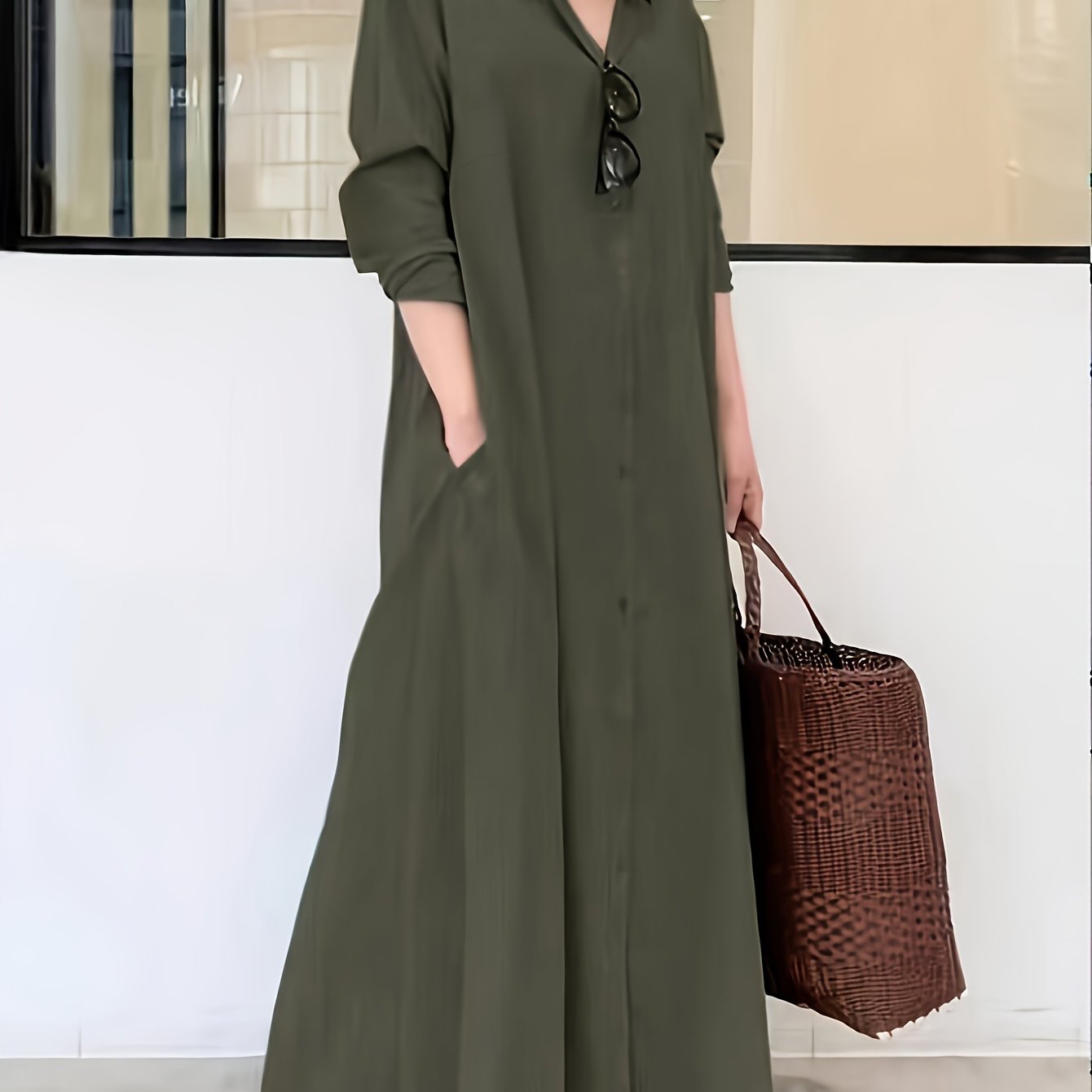 delia | Elegante Maxi Jurk Met Knoopsluiting En Losvallend Design