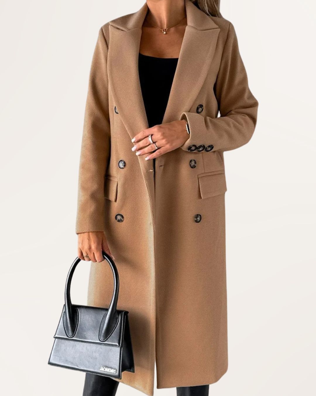 Lydia | Elegante Mantel van Wolmix met Dubbele Knopen