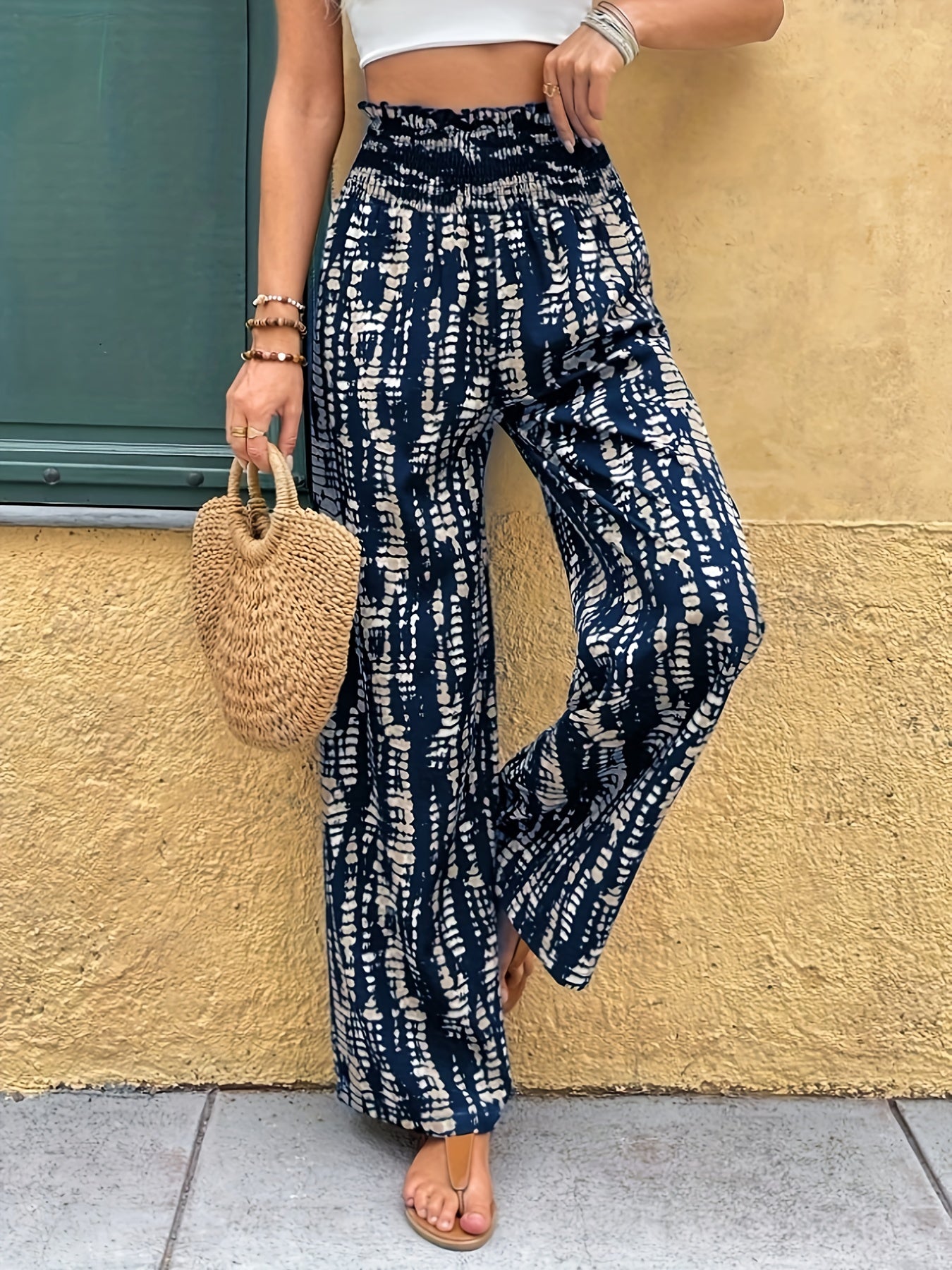 Marjan | Trendy Wijde Pijpen Broek Met Moderne Print