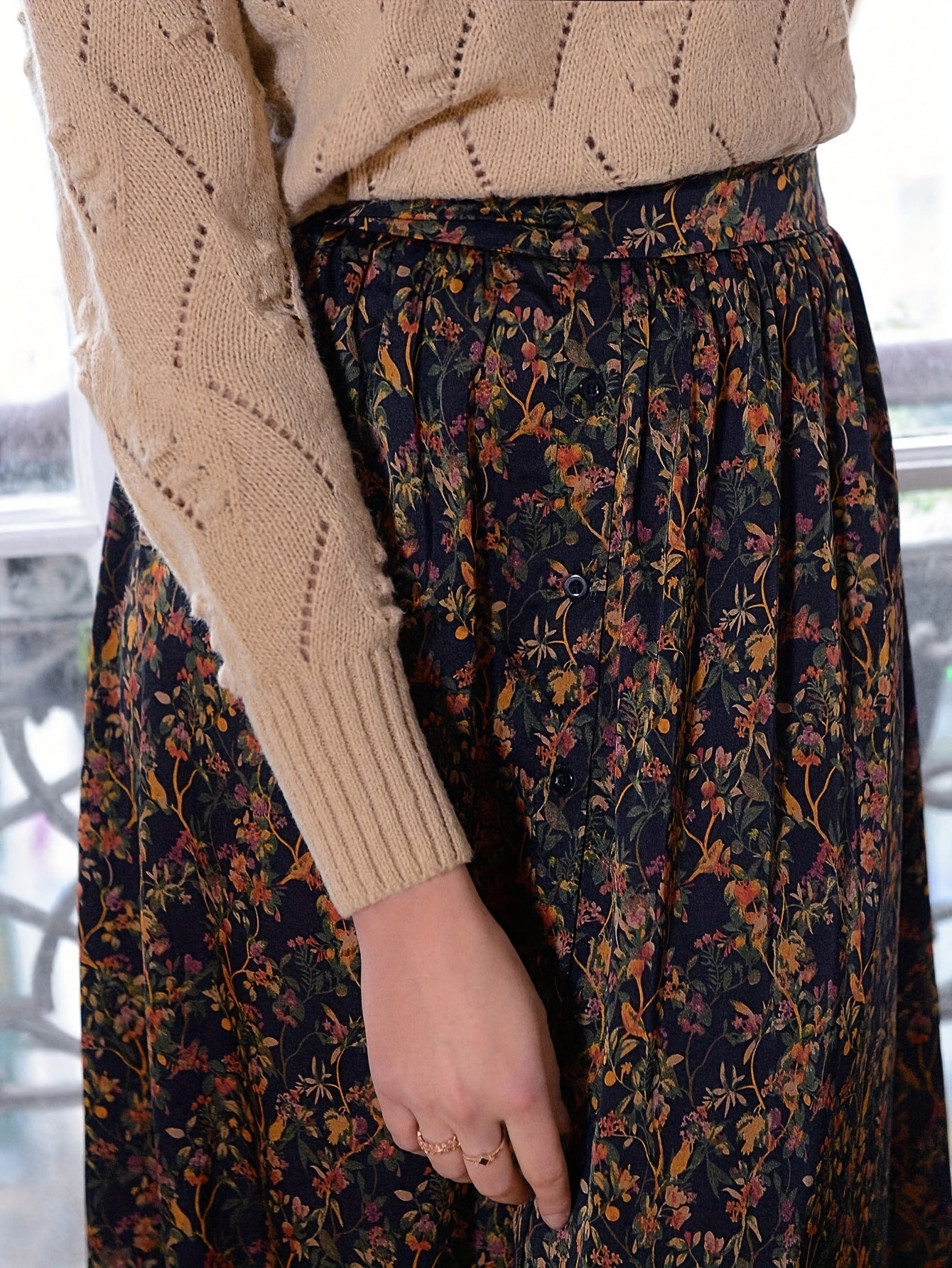 Inez | Vintage Bloemen Print Rok Met Split