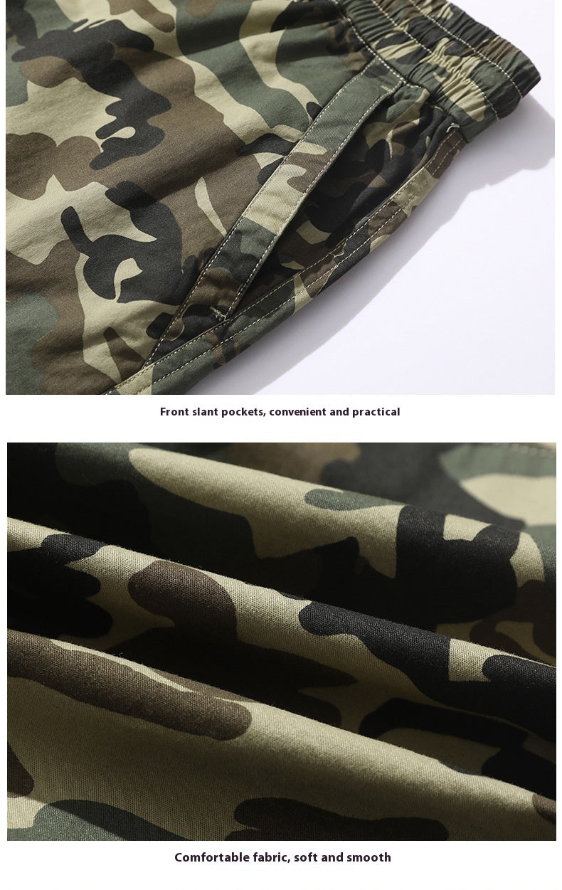 Men's Straight Casual Pants Camouflage Multi-pocket Workwear Shorts