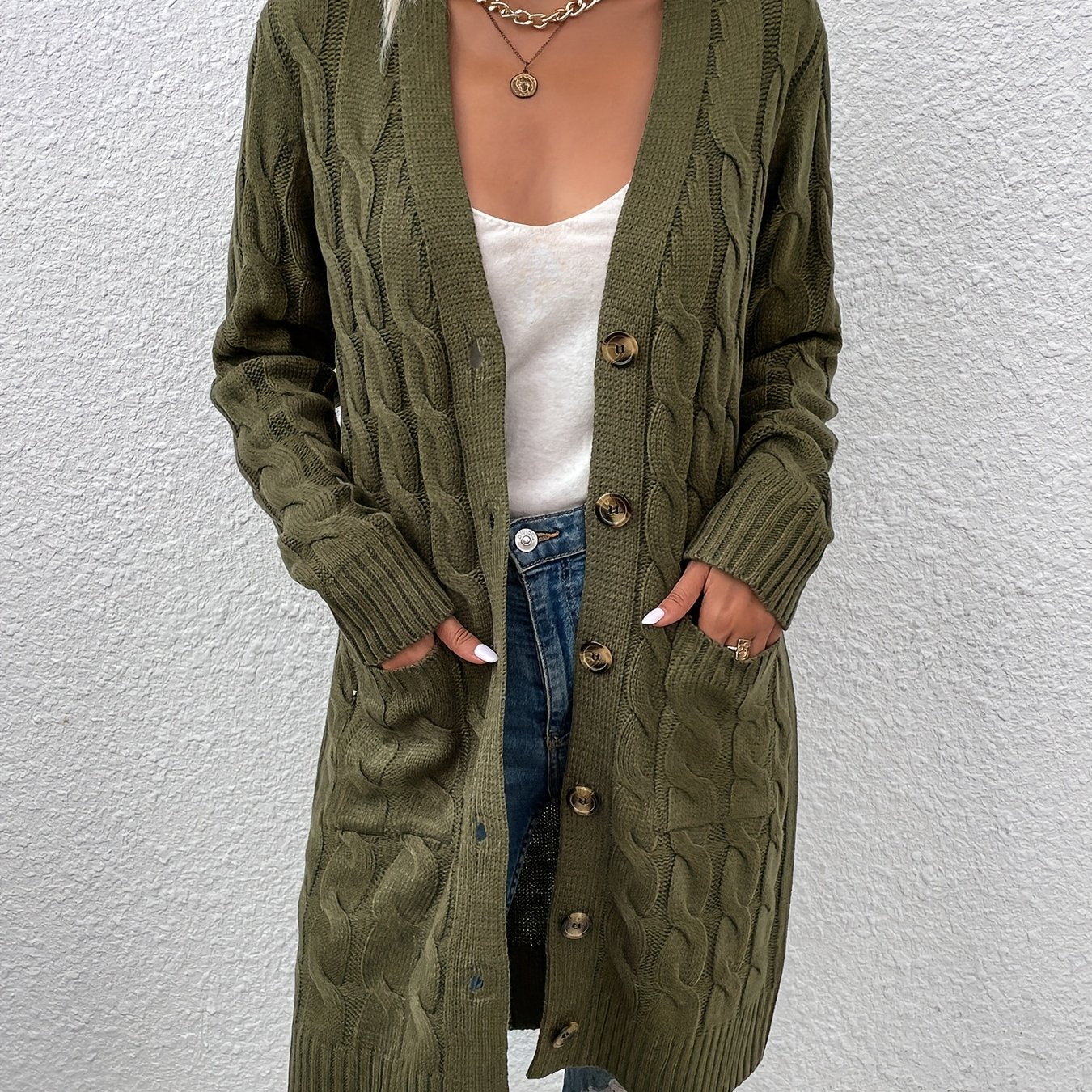 Mirjam | Lange Gebreide Cardigan Met Knoopsluiting