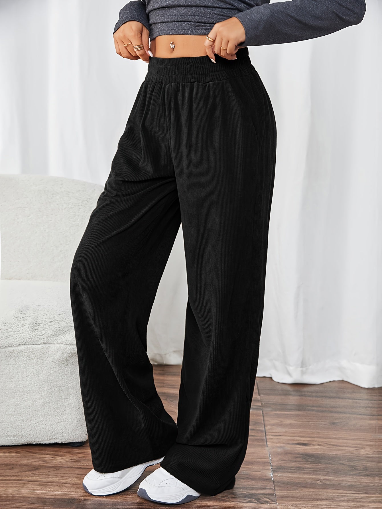 Lieve | Casual Gebreide Rechte Broek Met Zakken