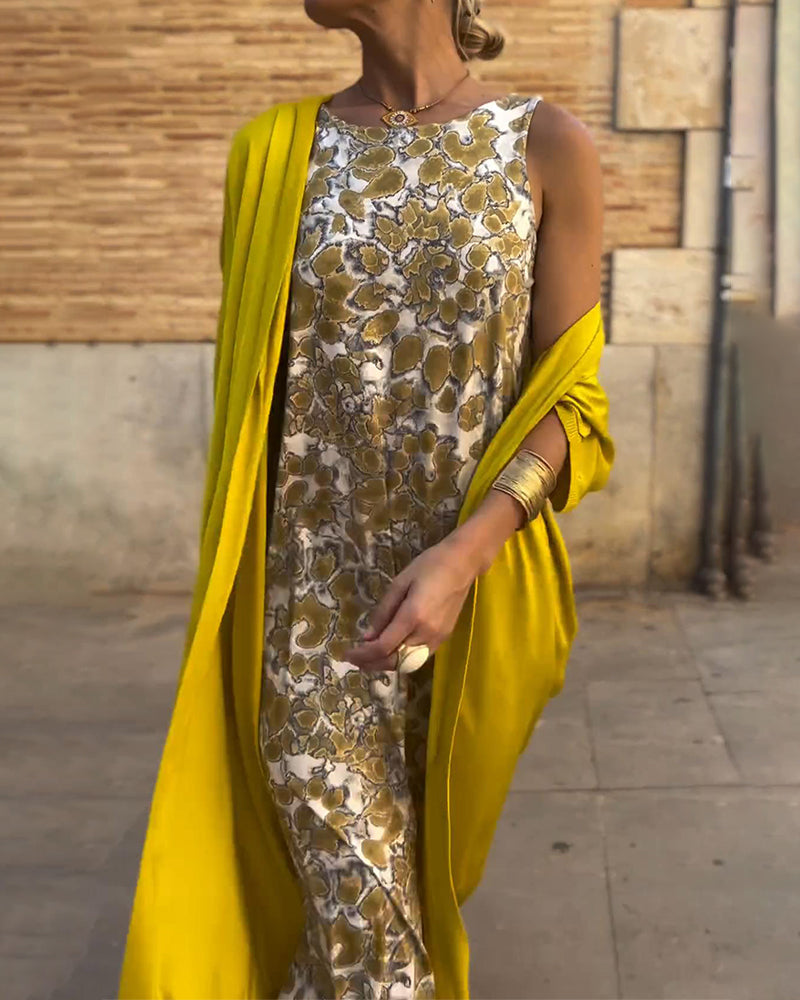 Annette | Zomerjurk Met Kleurrijke Print En Bijpassende Kimono