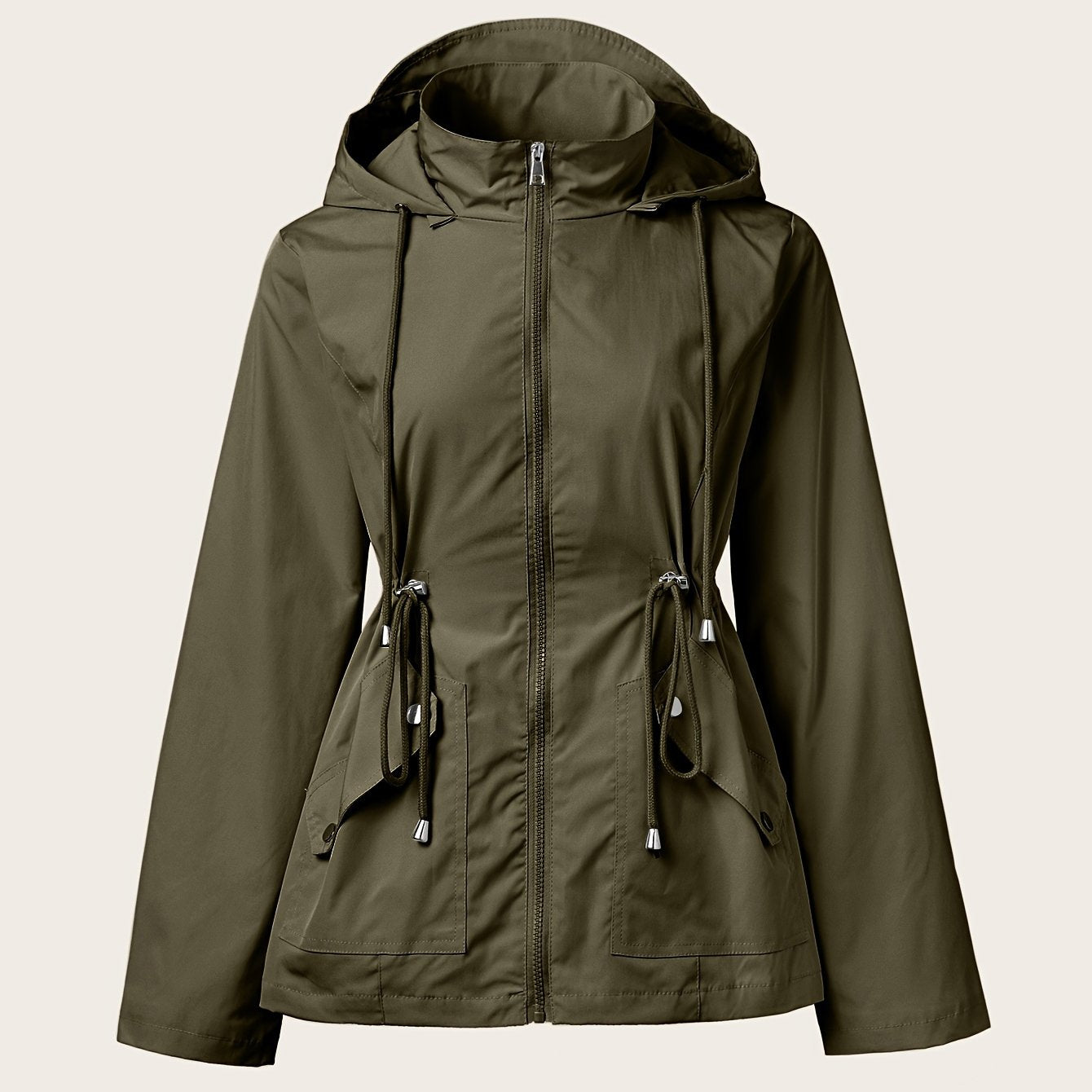 Corine | Trekkoord Rits Hooded Trenchcoat