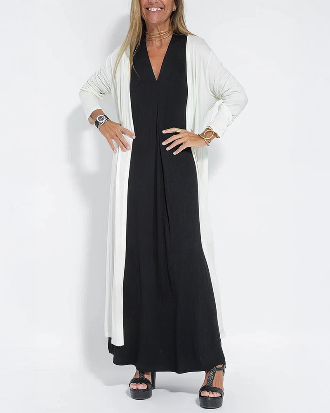 Annelies | Elegante Lange Jurk met Gratis Bijpassende Cardigan