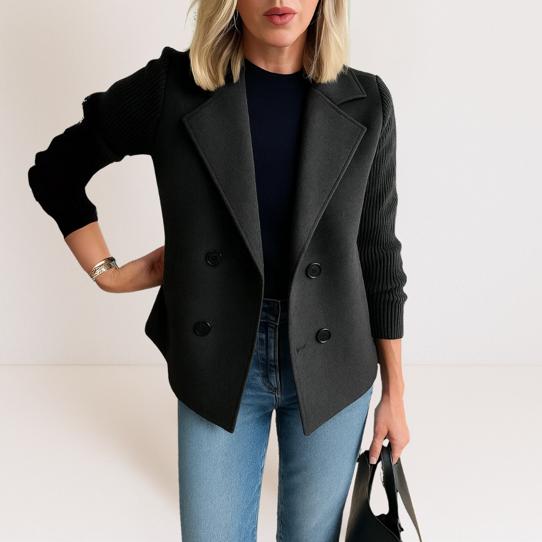 Structured Knit-Sleeve Blazer