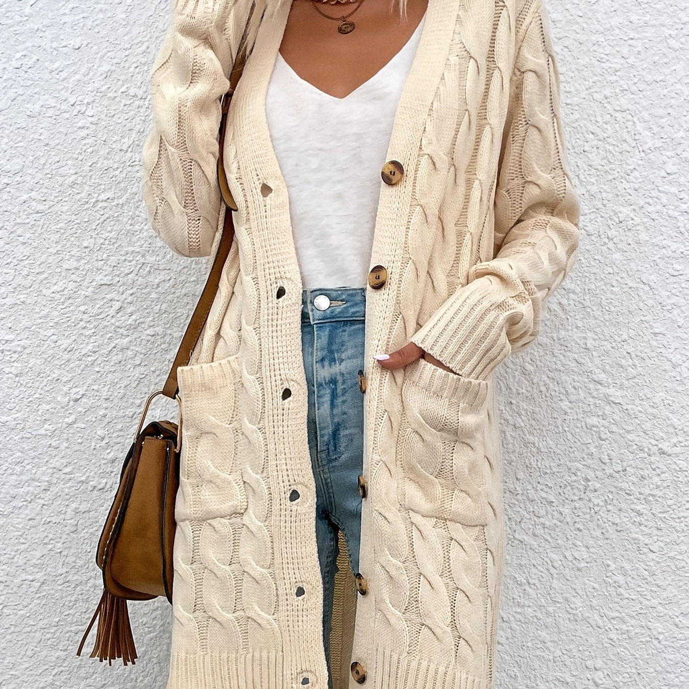 Mirjam | Lange Gebreide Cardigan Met Knoopsluiting