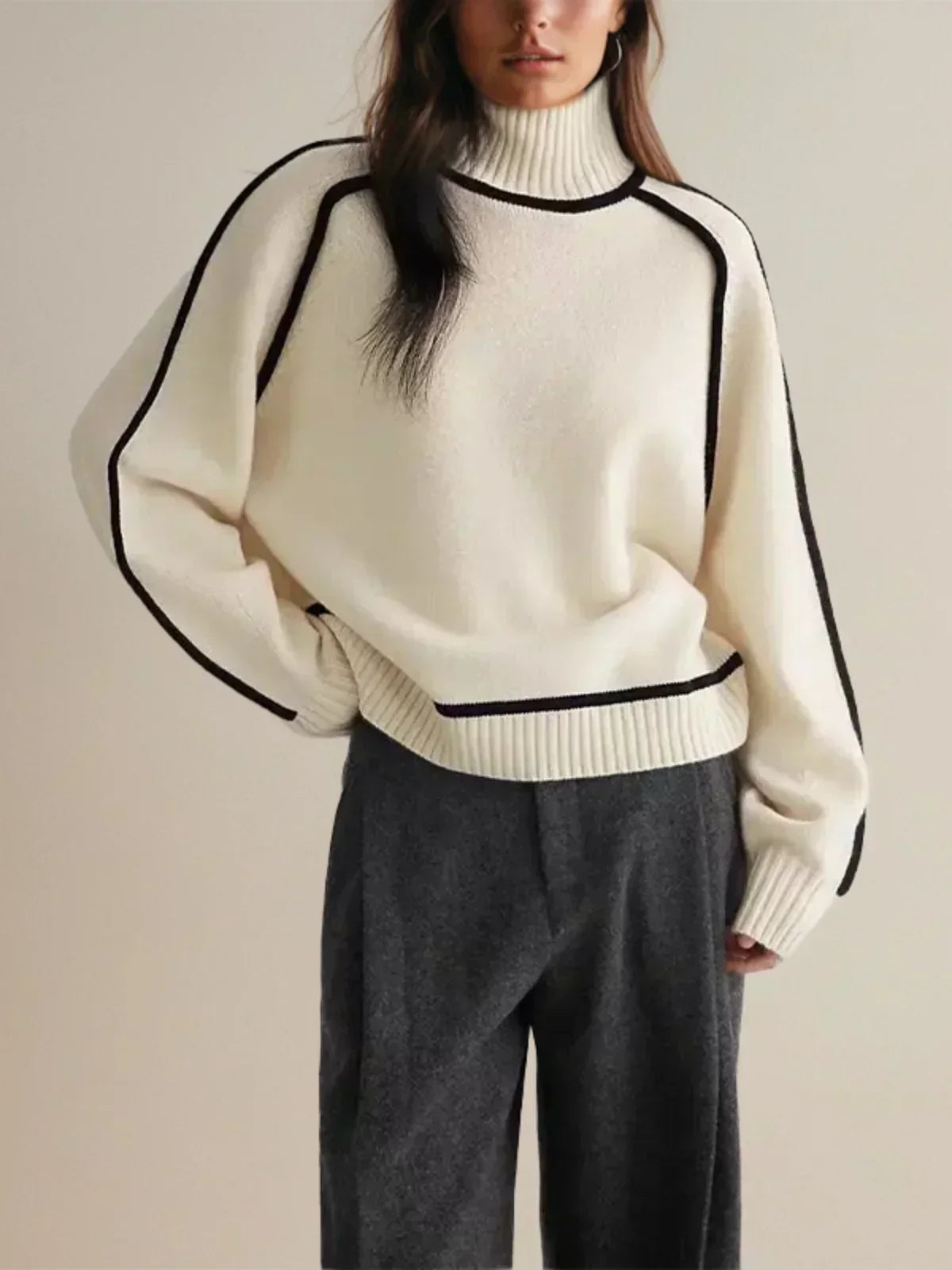 Contrast Trim Turtleneck Sweater
