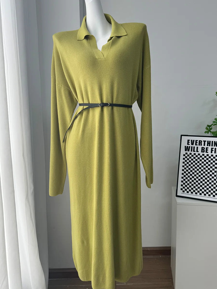 Hirsionsan manches longues automne hiver ample col Polo pull robes femmes doux élégant solide robe en tricot femme 2025 nouveaux vêtements