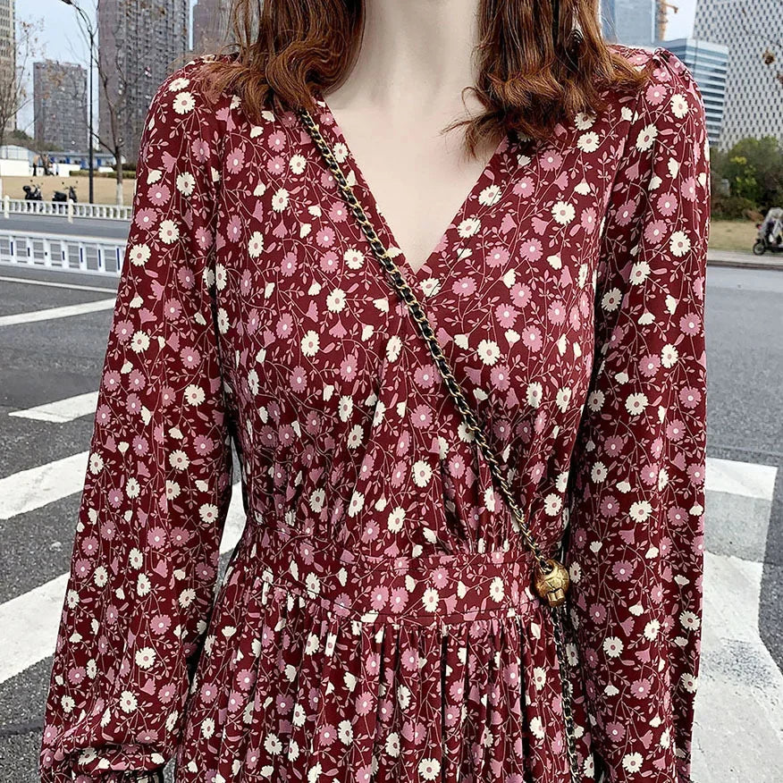 Long Sleeve Chiffon Fragrant Women's Dress High Heel Export Korean Fashion Spring Summer Autumn Elegant Long Skirt