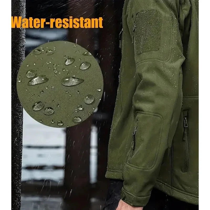 Men's Hooded Casual Military Outdoor Utility Jacket Fashion Sharkskin Soft-Shell Tactical Waterproof Combat Bomber Jacket