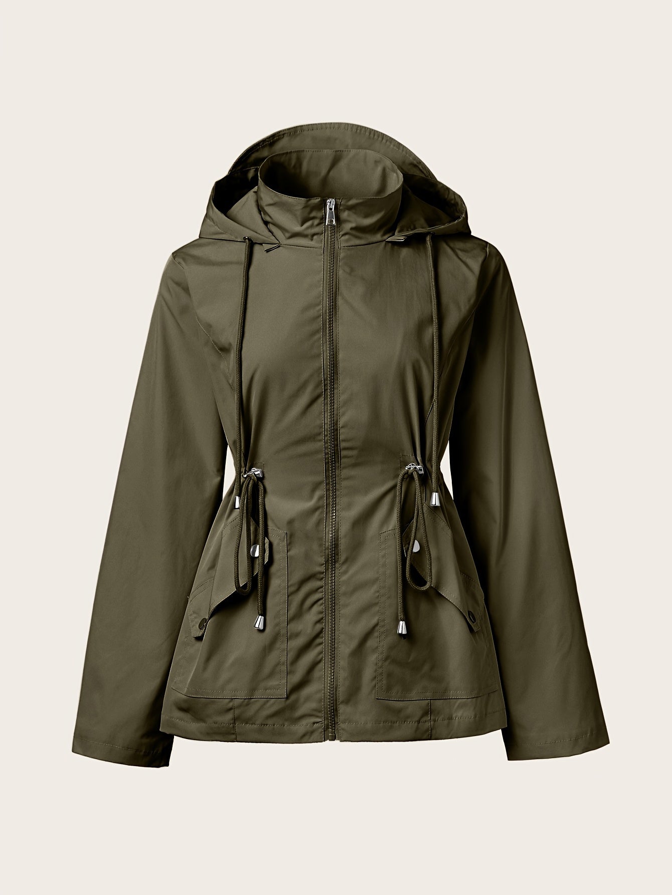 Corine | Trekkoord Rits Hooded Trenchcoat