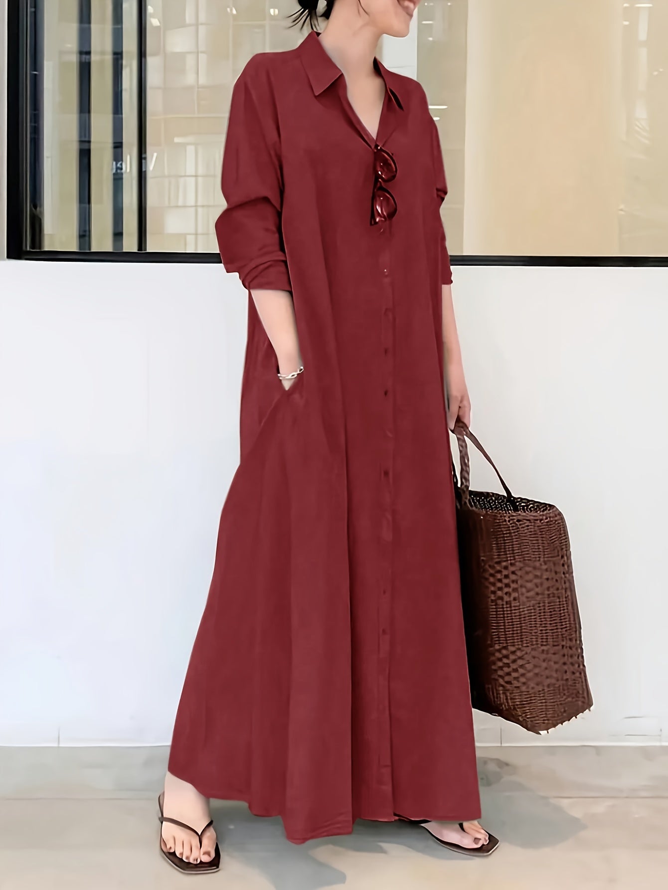 delia | Elegante Maxi Jurk Met Knoopsluiting En Losvallend Design