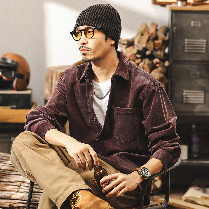 Retro Corduroy Shirt Men's Long-sleeved Casual Jacket