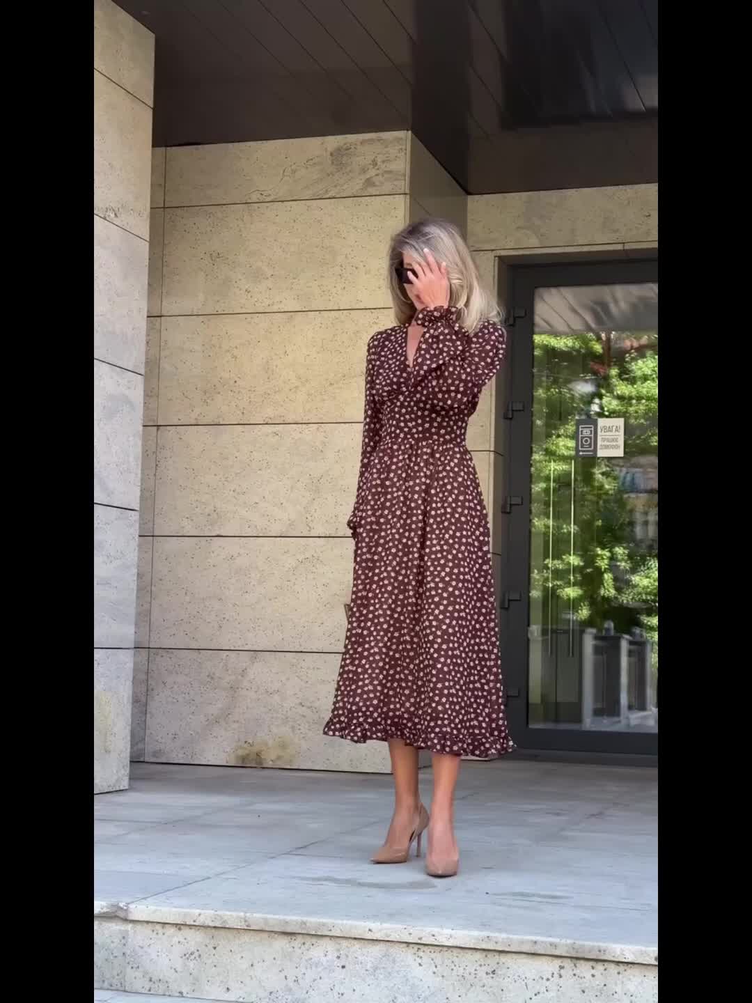 Ina | Herfstprint Jurk Met Ruches