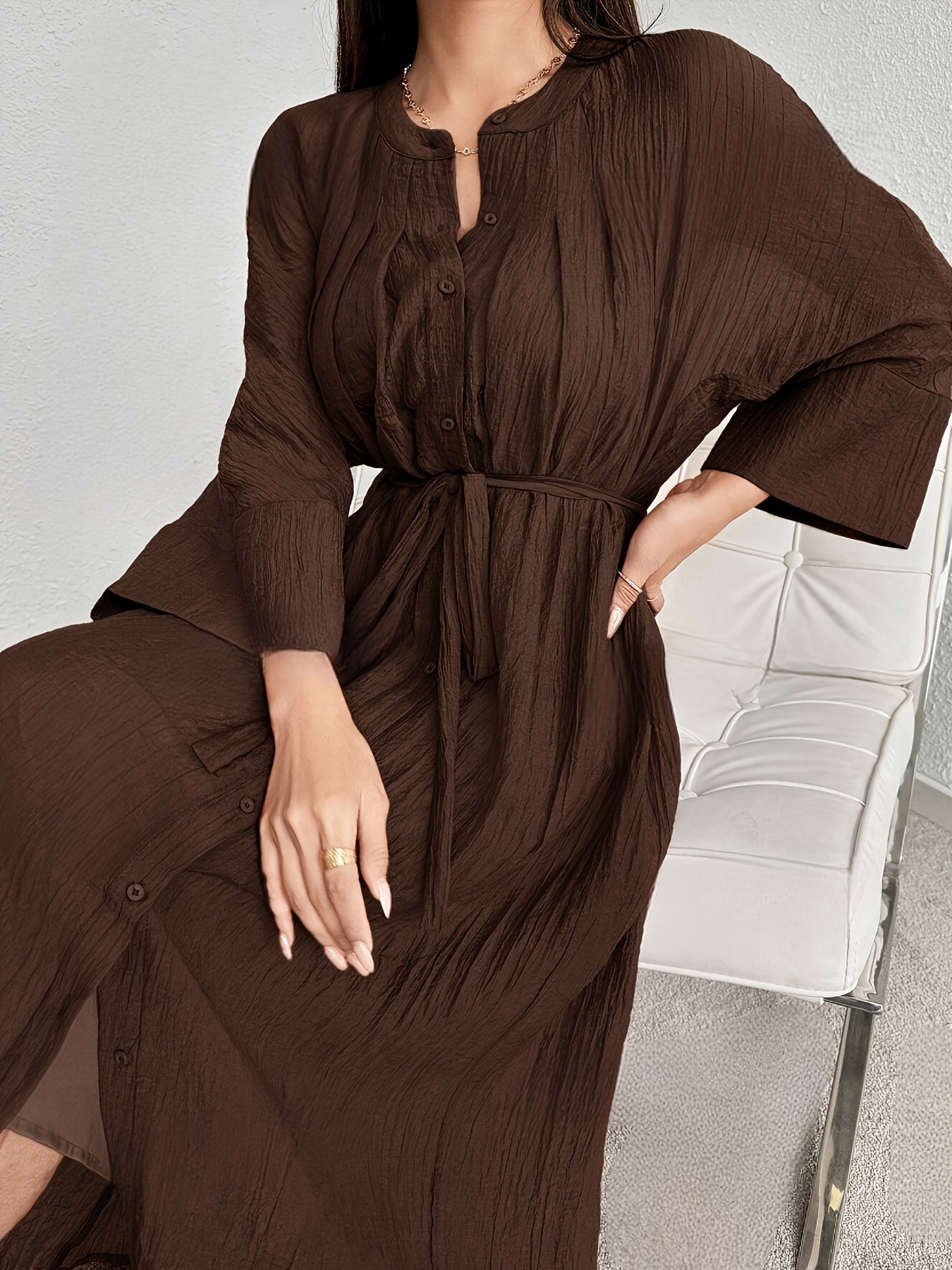 Myrthe | Effen A-Lijn Jurk Met Knoopsluiting