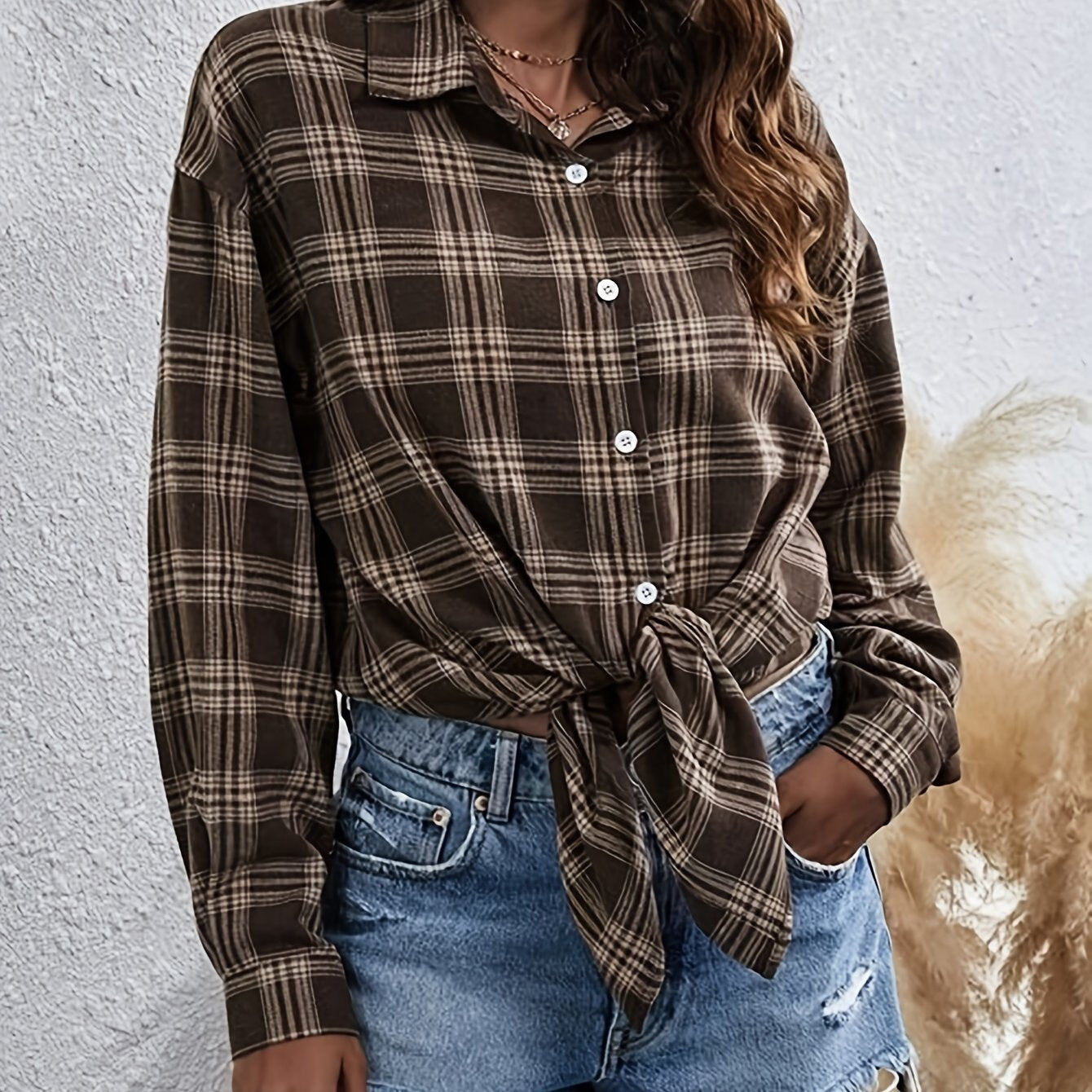 Elly | Losse Langemouw Hemd Met Ruitpatroon